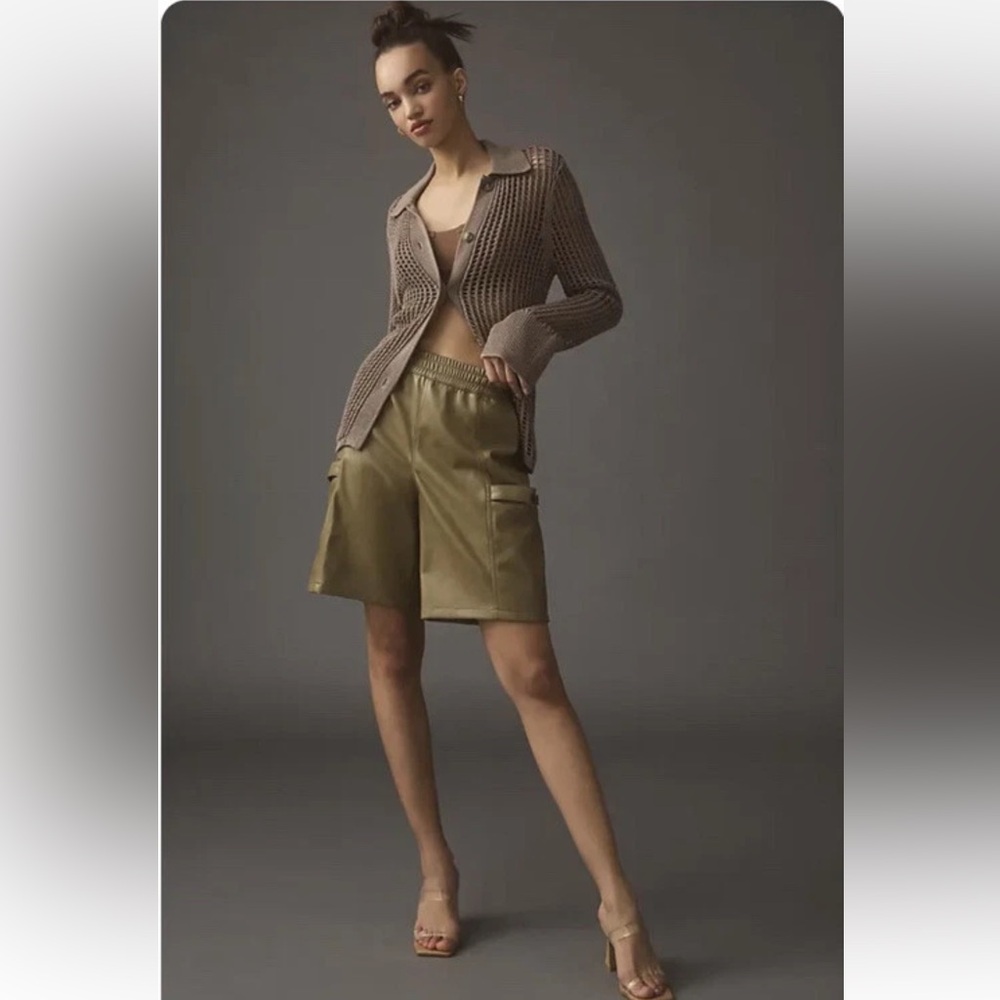 Anthropologie Avec les filles Shorts S Olive Faux Leather Cargo Utility 6Pockets